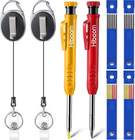 Hiboom Mechanical Carpenter Pencil with Retractable Holder, Deep Hole Construction Pencil with 24 Refills and Built in Sharpener, Heavy Duty Retractable Pull Pen Holder, Ideal for Carpenter Architect in Saudi Arabia