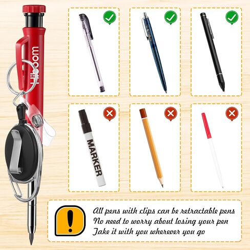 Hiboom Mechanical Carpenter Pencil with Retractable Holder, Deep Hole Construction Pencil with 24 Refills and Built in Sharpener, Heavy Duty Retractable Pull Pen Holder, Ideal for Carpenter Architect in Saudi Arabia