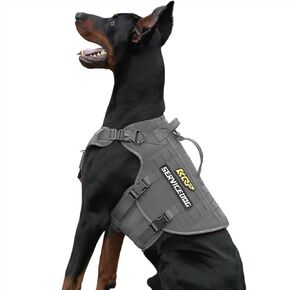 No Pull Dog Harness -Tactical Dog Harness - Military Dog Vest with Adjustable Metal Clips, Reflective Pet Walking Hiking Training Vest- Dog Harness for Medium Dogs, Service Dog, Grey, Medium