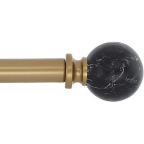 Meriville 1-Inch Diameter Single Window Treatment Curtain Rod, Black Marble Ball Finial, 48-inch to 84-inch Adjustable, Royal Gold