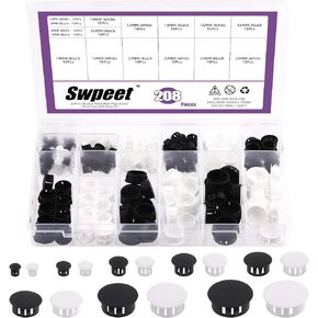 Swpeet 60Pcs 8mm - 5/16" White Round Plastic Snap-on Plugs Knockout Plugs Flush Type Hole Plugs Snap in Locking Hole Tube Kit, Panel Plugs Fastener Cover for Furniture Protectors