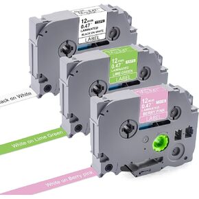 Compatible with Brother P Touch Label Maker Tape 12mm 0.47 Laminated Tze-231 TZe-MQG35 MQP35 White/Pink/Green for Brother P Touch PTD400 PTD-210 PTH100