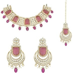 I Jewels Gold Plated Indian Wedding Bollywood Kundan Pearl Choker Necklace Jewellery Set For Women/Girls (K7234)