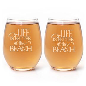 Life is Better at the Beach Wine Glasses - Beach House Decor - Girls Trip Gifts - Set of 2