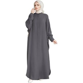 IBTOM CASTLE Womens Muslim Dress Ramadan Abaya Batwing Sleeve Henley Shirt Prayer Dress Kaftan Dubai Islamic Loose Maxi Dress