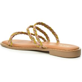 Nicole Miller Bradie Women Flat Sandals - Square Open Toe Flat Slides for Women - Lightweight & Sturdy Sandals for Indoor & Outdoor - Super Soft Memory Foam Slide Sandals - Casual Style Flat Sandals