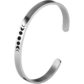 TURTLEDOVE Moon Phase Cuff Bracelet - Stainless Steel Bangle with “Can’t Phase Me" Inspirational Quote