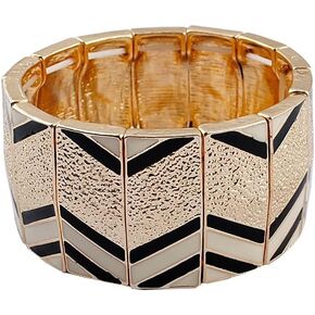Cuff Bracelet Gold and Black Geometric Design Invisible Setting Tension Mount