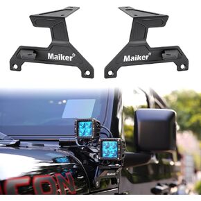 MAIKER Dual A-Pillar Light Mount Dual Lower Windshield Off-Road LED Work Light Mounting Brackets for 2018-2024 Jeep Wrangler JL/JLU & Gladiator JT 1 Pair, Black (Not for Mojave and 392)