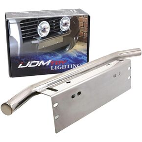 iJDMTOY AA3117 Universal Fit Bull Bar Style Black Painted Stainless Steel Front Bumper License Plate Mount Bracket Holder Compatible with Off-Road Lights, LED Work Lamps, LED Lighting Bar