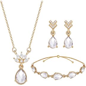 Dainty Teardrop Bridesmaid Jewelry Set for Women Girls,1-4-6-8 Sets 18K Gold & Rose Gold & Silver Plated Pave Rhinestone With Crystal Necklace Earrings Bracelet Set Gift for Wedding/Engagement/Anniversary