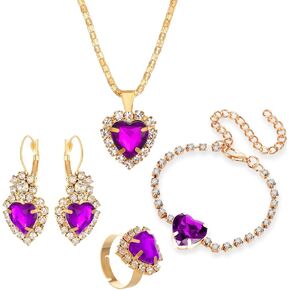 Earrings Necklace Jewelry Sets for Women Emerald and Gold Earrings Necklace Bracelet Ring Set Heart Shape Crystal Pendant Necklace Earrings Gift for Her