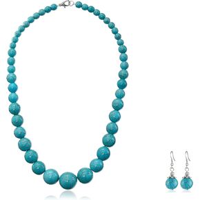 Gem Stone King Green Simulated Turquoise Howlite 20 Inch Lobster Clasp Necklace and Earrings Jewelry Set