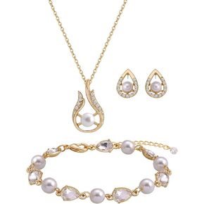 Bridesmaid Jewelry Set for Women Girls,18K Gold & Silver & Rose Gold Plated Teardrop Pendant with Pearl Necklace Earrings Bracelet Set,Bridesmaid Gift for Wedding/Proposal/Party/Anniversary
