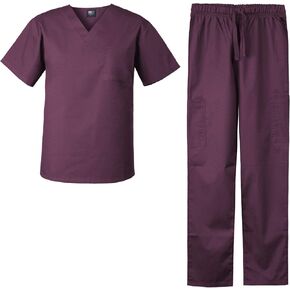 Medgear Men's Stretch Scrubs Set V-neck Top and Cargo Pants for Men and Women