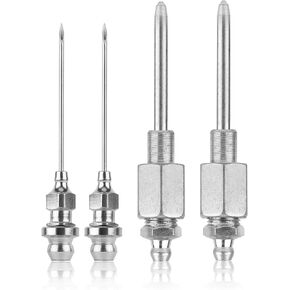 4pcs Grease Needle Nozzle Kit, Grease Gun Needle Dispenser Grease Fitting Tool Steel Grease Injector Needle Tip Grease Injection Tool for Narrow Space & Deep Hole Metal