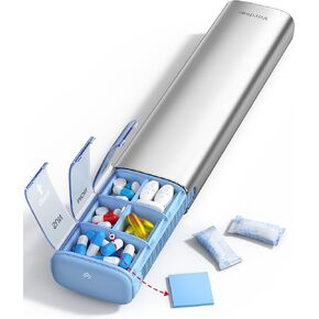 Vaydeer 7 Day Weekly Pill Organizer (Support 2 Times a Day), Metal Travel Pill Case, Large Capacity Daily Cute Pill Box for Supplements, Pills, Vitamins and Medication (Champagne)