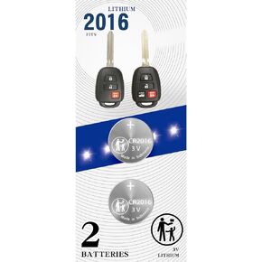 2Pack CR2016 2016 Remote Key Fob Battery Replacement for Toyota 2013-2021 Camry Corolla Highlander Prius C Scion FR-s iQ tC xB xD Sequoia Tacoma Tundra