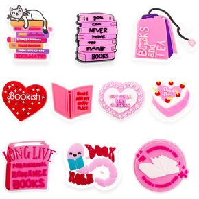 12PCS Pink Bookish Shoe Charms,Reading Aesthetic Shoe Charms,Gifts for Woman,Girl,Book Lover