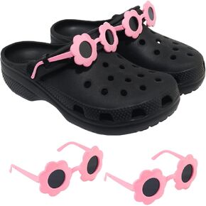 2Pcs Flowers Sunglasses Shoe Charms, Kid Funny Mini Sunglass Shoe Accessories Good for Children DIY Summer Beach Shoe.