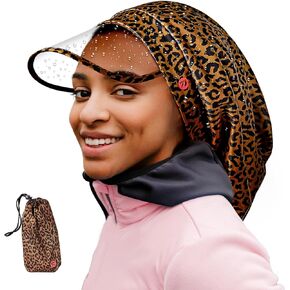 Red by Kiss Premium Satin Lined Rain Cap, 100% Waterproof Hair Protection, Adjustable Strap, Packable Pouch Included