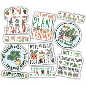 (10pcs) Plant Stickers Funny Garden Botanical Plant Pot Gardener Plant Lover Funny Gifts Multiple Different Design, Waterproof, UV- Resistant, Suitable for Tumbler, Laptop, Car, Truck