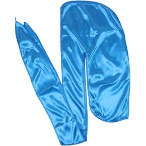 Men Silk Durag Long Straps Bandanas for Men Headwear Waves Cap (Lake Blue)