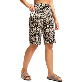 G Gradual Women's Bermuda Shorts 12" Knee Length with Pockets High Waisted Stretch Long Shorts for Women Casual Walking (Brown Leopard,XXL)