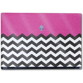 Glossy Glitter Laptop Skin Compatible with Alienware M16 R2 (2024) - Hot Pink Chevron - Premium 3M Vinyl Protective Wrap Decal Cover - Easy to Apply | Crafted in The USA by MightySkins