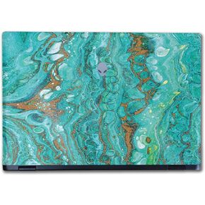 Glossy Glitter Laptop Skin Compatible with Alienware M16 R2 (2024) - Turquoise Ripple - Premium 3M Vinyl Protective Wrap Decal Cover - Easy to Apply | Crafted in The USA by MightySkins