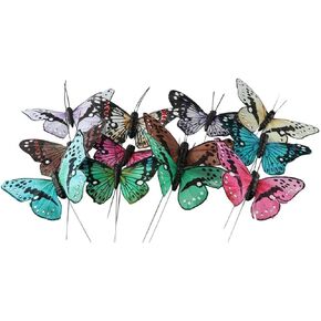 Uniquer 12Pcs Butterfly Design Decorations,3D Feather Butterflies Shape Picks,Flower Arrangements Tool for Crafts DIY
