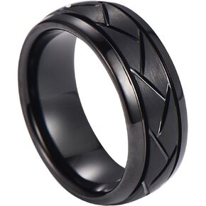 8mm Black Classic Tungsten Carbide Ring OH-010 for Men Wedding Band Size 7-14 Embed Grooved Frosted