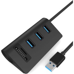 USB 3.0 HUB, Bus-Powered USB 3.0 3-Port Aluminum Hub with 2-Slots Card Reader Combo for iMac, MacBook Air, MacBook Pro, MacBook, Mac Mini, PCs and Laptops, Black