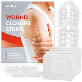 AUSLKA Laceration Closures - 4pk - 2 Types Emergency Wound Closure Strips - Repair Wounds Without Stitches - Laceration Closure Kit - Butterfly Bandages