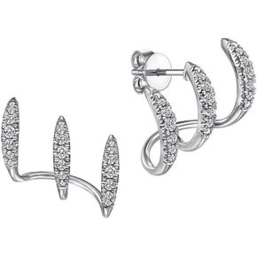 Three-Layer Curved Earrings Women Stud Fashion Jewelry Minimalist Dainty Wrap Cuff Piercing Peacock Tail Shiny Crystal Silver Color Plated Needle Hoop