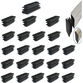 24 Pcs Rectangle Black Plastic Plug End Cap Furniture Chair Leg Foot Cover Cap Tubing Inserts End Cap (40x15mm)