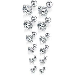 6 Pairs 18G Stainless Steel Stud Earrings for Women Men Cubic Zirconia Flatback Earrings Cartilage Earrings Helix Piercing Jewelry
