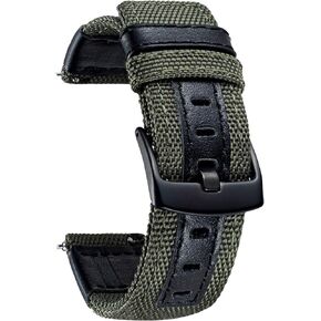 BINLUN Watch Bands Classic Canvas Fabric with Genuine Leather Hybrid Watch Straps Replacement Wristband with Black buckle in 4 sizes(18/20/22/24mm) 6 Colors (Brown Green Black Blue Khaki Red Grey)