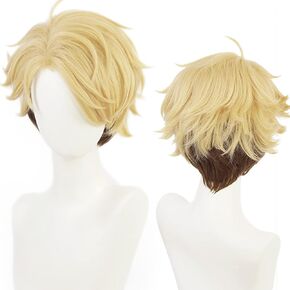 Yellow and Brown Cosplay Wig for Anime Ensemble Stars Narukami arashi with Short Curly Heat Resistant Fiber Synthetic for Halloween, Comic Con, Cosplay Show Wigs