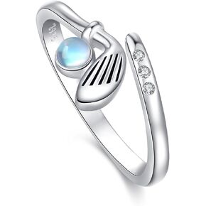Hockey/Golf Ring 925 Sterling Silver Moonstone Ball Sports Adjustable Ring Jewelry Graduation Gifts for Women Girls Sports Lovers