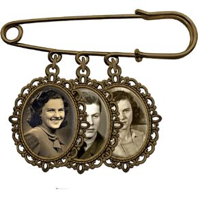 Wedding Boutonniere or Bouquet Photo Charm Bronze Gold Pin Holds 3 Pictures For Lapel or Bride's Flowers Mother of the Bride Groom with Photo Resizer