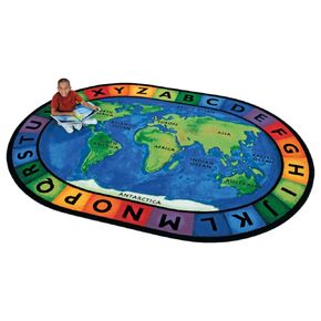 Carpets for Kids 4108 Circletime Around The World Geography Classroom Rug 8ft 3in x 11ft 8in Oval Blue