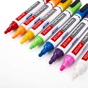 ZEYAR Liquid Chalk Marker-Wet Erase Marker, 6mm Reversible Tip-Bullet or Chisel, 8 Colors, Large Capacity, Writes on Nonporous Chalkboards, Bistro Boards, Windows and Plastic (8 Basic Colors)
