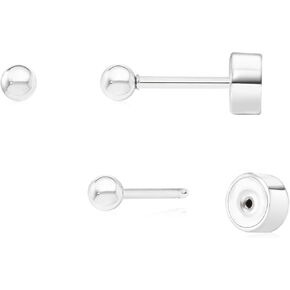 Sweetkiki Threadless Flat Back Earrings, 14K Gold Plated Ball Stud Earrings Hypoallergenic | Cartilage Earring | Helix Piercing Jewelry | Tragus Piercing Jewelry | Push in Flatback Earrings for Women Men Girls