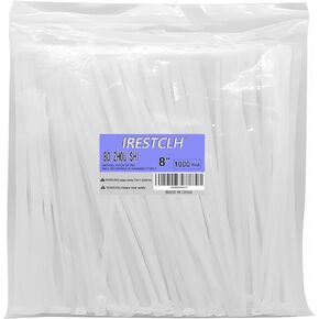 8 Inch White Zip Cable Ties (100 Pieces), Self-Locking Premium Nylon Cable Wire Ties,Heavy Duty Clear Tensile Strength 40 Pound, for Indoor and Outdoor