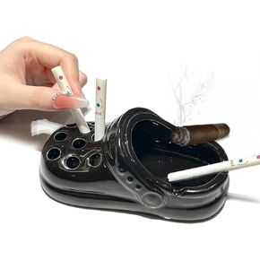 Creative Clogs Ceramic Cigarette Ashtray, Cute Tabletop Portable Smokeless Ashtrays Smoking AshTray for Home Indoor Outside Patio Office Cool Cigar Ashtray Handmade Gift for Men Women (Black)