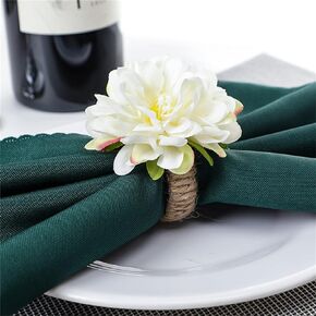 Pearl Napkin Rings Set of 6, Rustic Rose Napkin Rings Flower Dinner Napkin Holder for Table Decoration