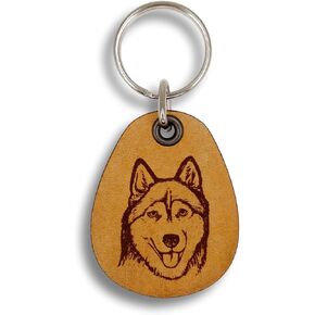 Happy Husky - Genuine Leather Keychain - Pet Key Fobs
