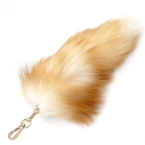 Tail Keychain, 11.8" long, Real Fur, Soft Fur Key Ring - Gift for Fox Wolf Cosplay, Fairy Costumes, Coat & Hat Accessories (1PC, Yellow, B)