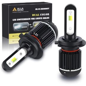 Alla Lighting 5200lm H8 H11 LED Switchback Fog Lights or DRL Bulbs, Dual Color 6000K Xenon White/3000K Amber Yellow H16 H8LL H11LL 12V Lamps Replacement